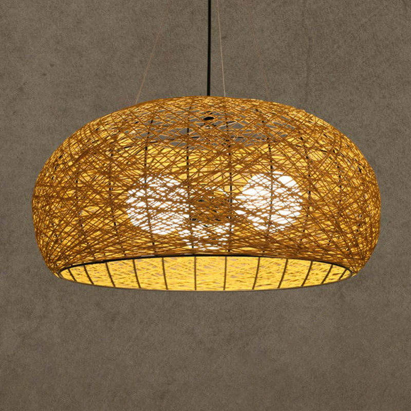 Rattan Tea Room Chandelier: Asian Style Pendant Lighting Fixture