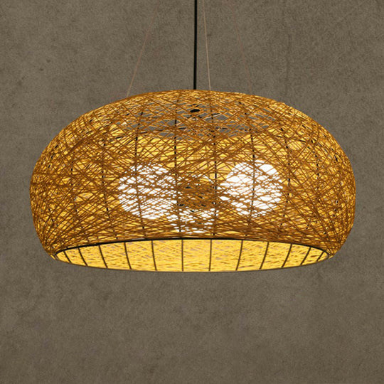 Rattan Tea Room Chandelier: Asian Style Pendant Lighting Fixture
