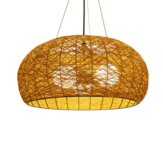 Rattan Nest Chandelier: Asian-Inspired Pendant Light For Tea Room