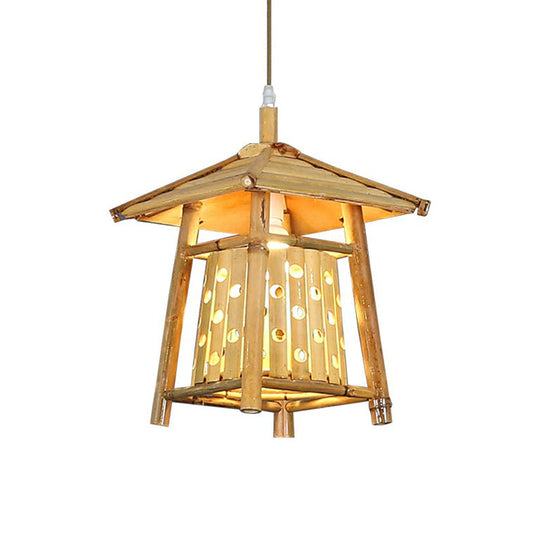 Japanese Pavilion Pendant Bamboo 1-Light Ceiling Light for Tea Room