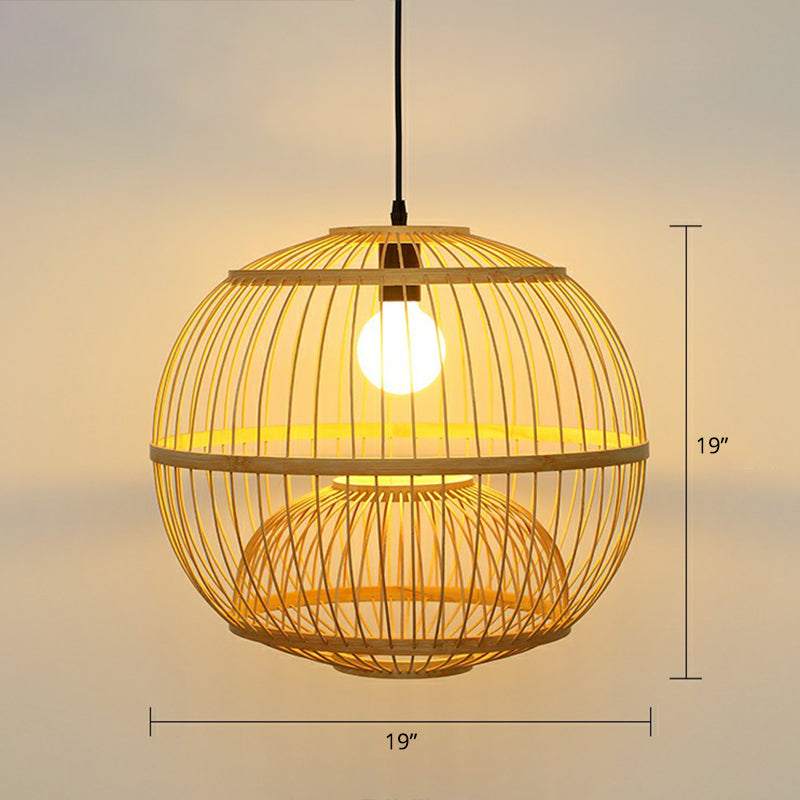 Handcrafted Bamboo Pendant Light For Dining Room - Asian Style Wood / Large Globe