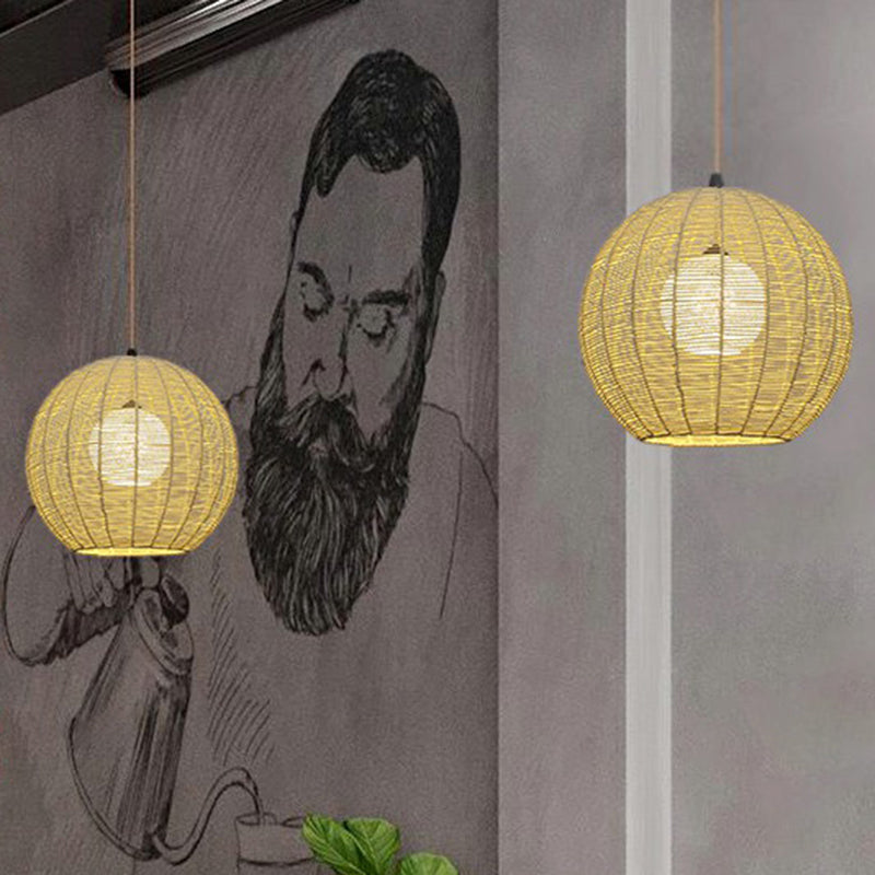 Minimalist Sphere Shaped Rattan Pendant Ceiling Light for Restaurants