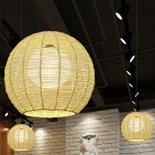 Minimalist Rattan Pendant Light For Restaurants - Sphere Shaped With 1 Head