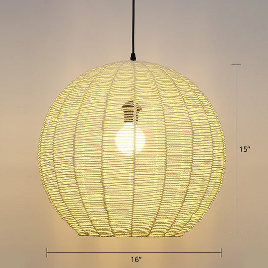 Minimalist Rattan Pendant Light For Restaurants - Sphere Shaped With 1 Head Yellow / 16