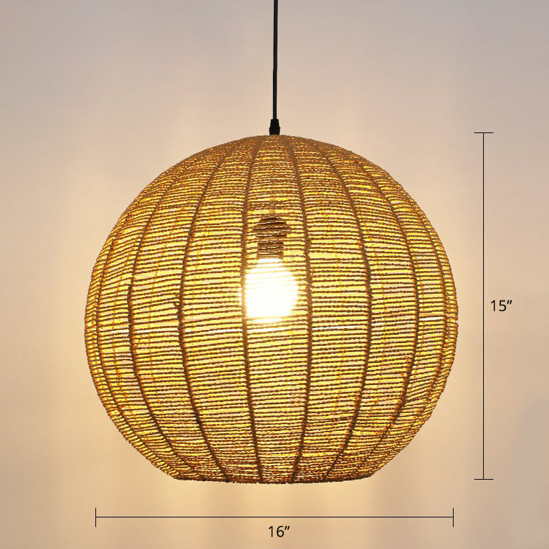 Minimalist Rattan Pendant Light For Restaurants - Sphere Shaped With 1 Head Wood / 16