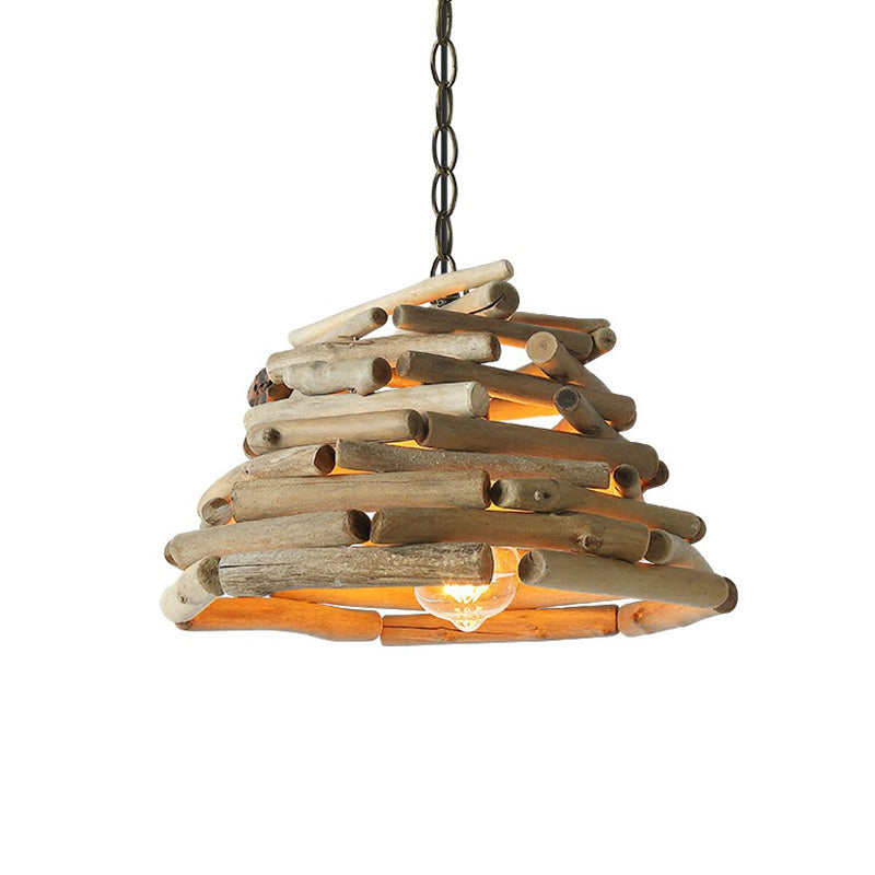 Lodge Wooden Pendant Light: Stacked Sticks Suspension Lamp for Dining Room