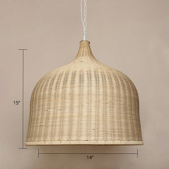 Modern Bamboo Hanging Lamp With Cloche Shape And Wood Fixture - Bedroom Ceiling Light / 14