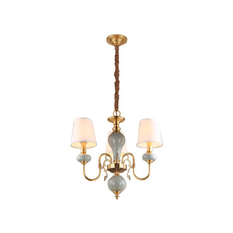 Gold Fabric Ceiling Light With Traditional Tapered Shade - Ideal For Dining Room