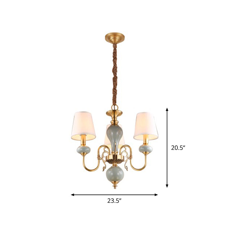Traditional Gold Chandelier with 3 Tapered Fabric Shades - Ideal for Dining Room Ceiling Light
