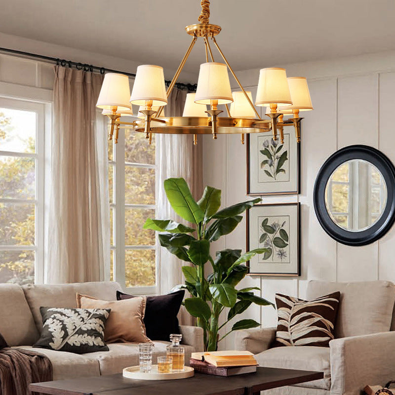 Gold Fabric Bedroom Chandelier - Minimalist Conic Ceiling Light Fixture