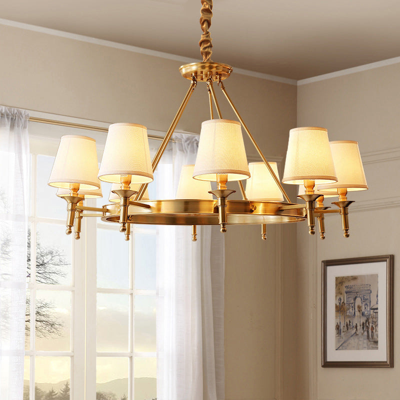 Gold Fabric Suspended Ceiling Chandelier: Minimalist Bedroom Lighting