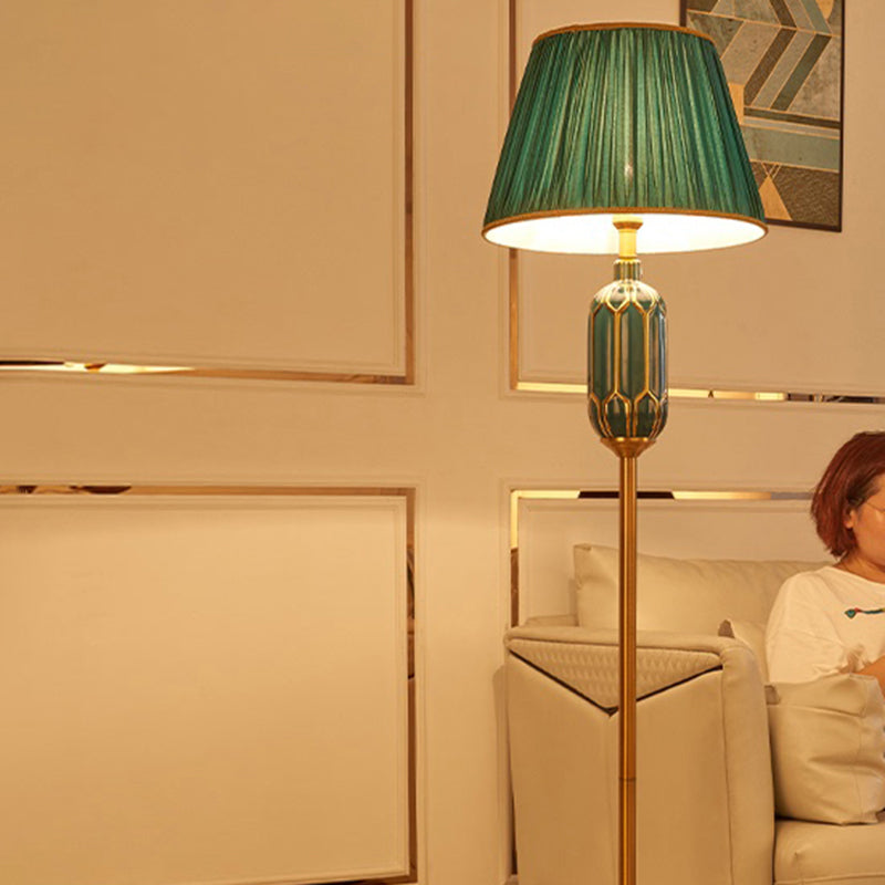 Modern Single Floor Lamp With Empire Shade And Pleated Fabric - Perfect For Living Room
