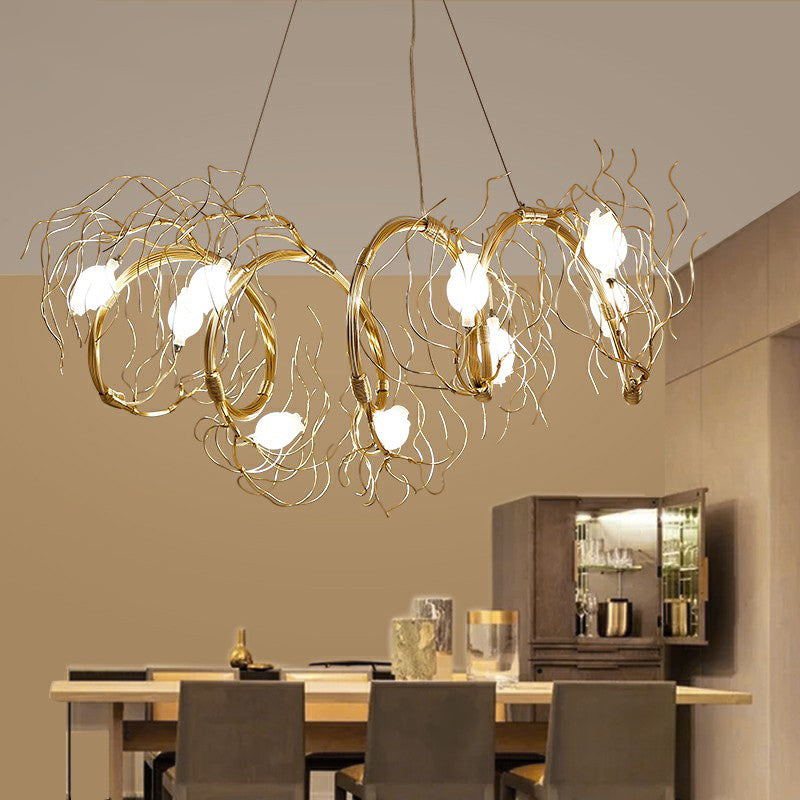 Nordic Glass Rose Pendant Chandelier With Gold Branch - 8-Light For Dining Room White