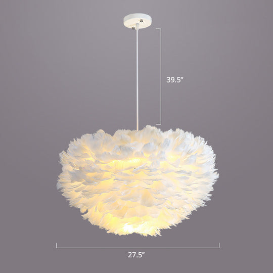 Nordic Style Feather Dome Pendant Light For Bedroom Suspension Fixture White / 27.5