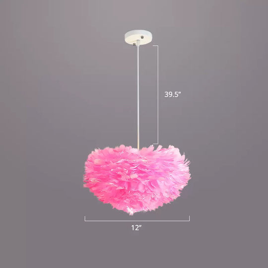 Nordic Style Bedroom Suspension Light Fixture with Feather Dome Pendant Shade