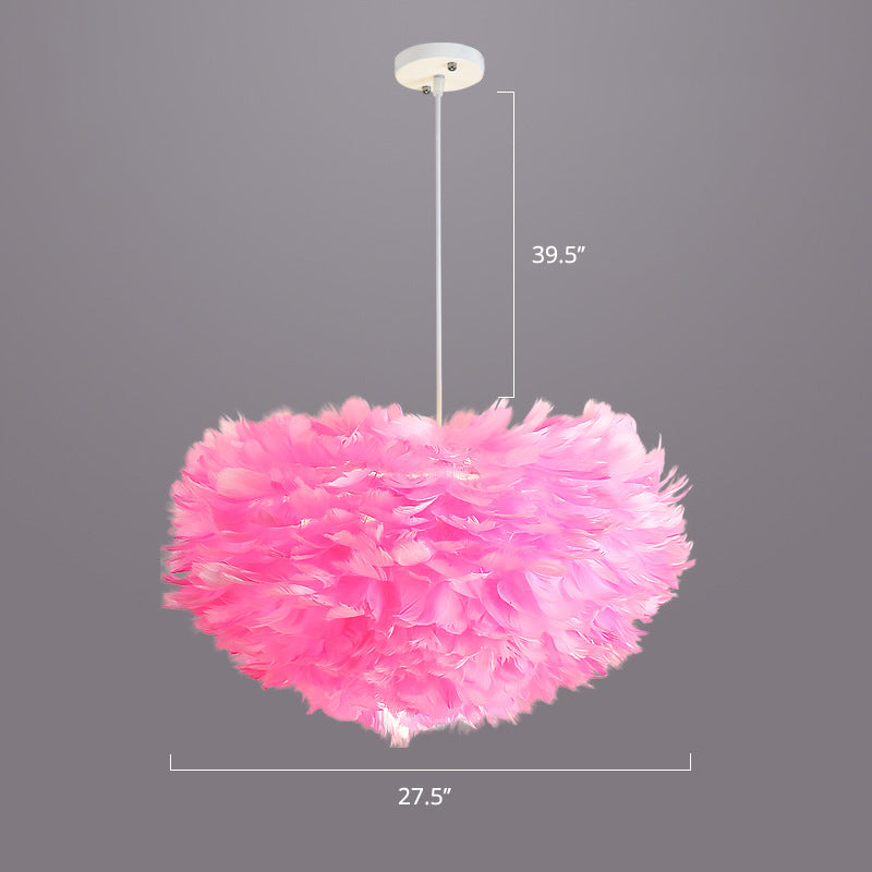 Nordic Style Feather Dome Pendant Light For Bedroom Suspension Fixture Pink / 27.5