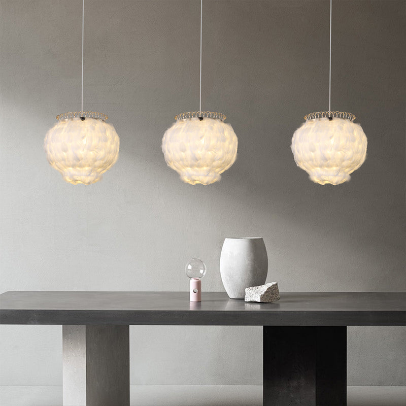Minimalist Feather Globe Hanging Ceiling Lantern - White Bedroom Pendant Light