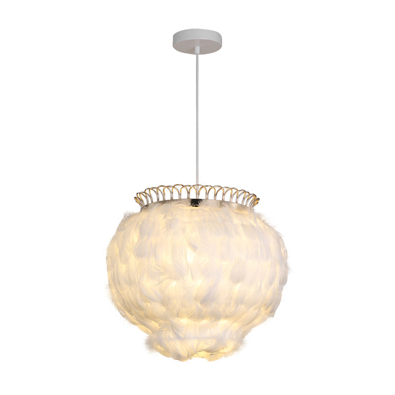 Minimalist Feather Globe Hanging Ceiling Lantern - White Bedroom Pendant Light