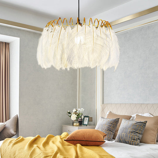 Modern White Feather Hanging Chandelier for Living Room