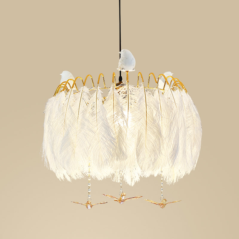 Feather Hanging Lamp: White Chandelier Light For Living Room