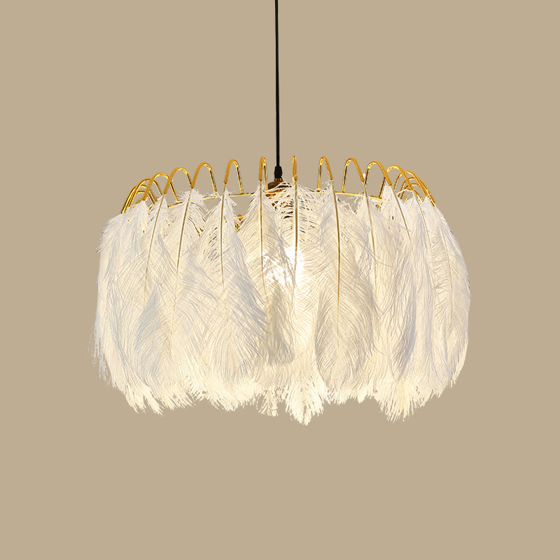 Feather Hanging Lamp: White Chandelier Light For Living Room / 23.5 Without Crystal