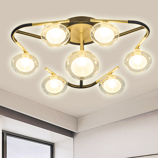 Lampe LED semi-encastrée moderne à tiges multiples noire avec abat-jour en boule de verre transparent