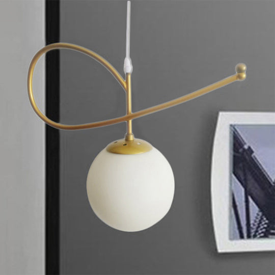 Modern White Glass Globe Pendant Light with Gold Finish for Bedrooms