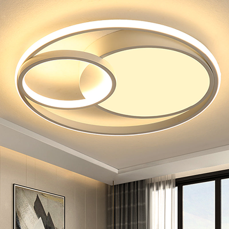 Contemporary Metal LED Flush Mount Ceiling Lamp - White/Black, 16"/19"/23.5" Wide