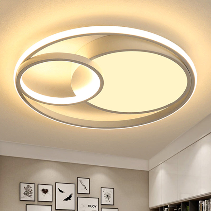Contemporary Metal LED Flush Mount Ceiling Lamp - White/Black, 16"/19"/23.5" Wide