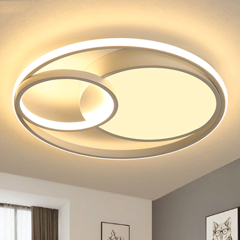 Contemporary Metal LED Flush Mount Ceiling Lamp - White/Black, 16"/19"/23.5" Wide
