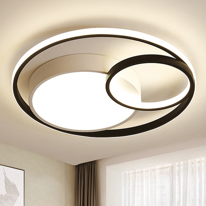 Contemporary Metal LED Flush Mount Ceiling Lamp - White/Black, 16"/19"/23.5" Wide