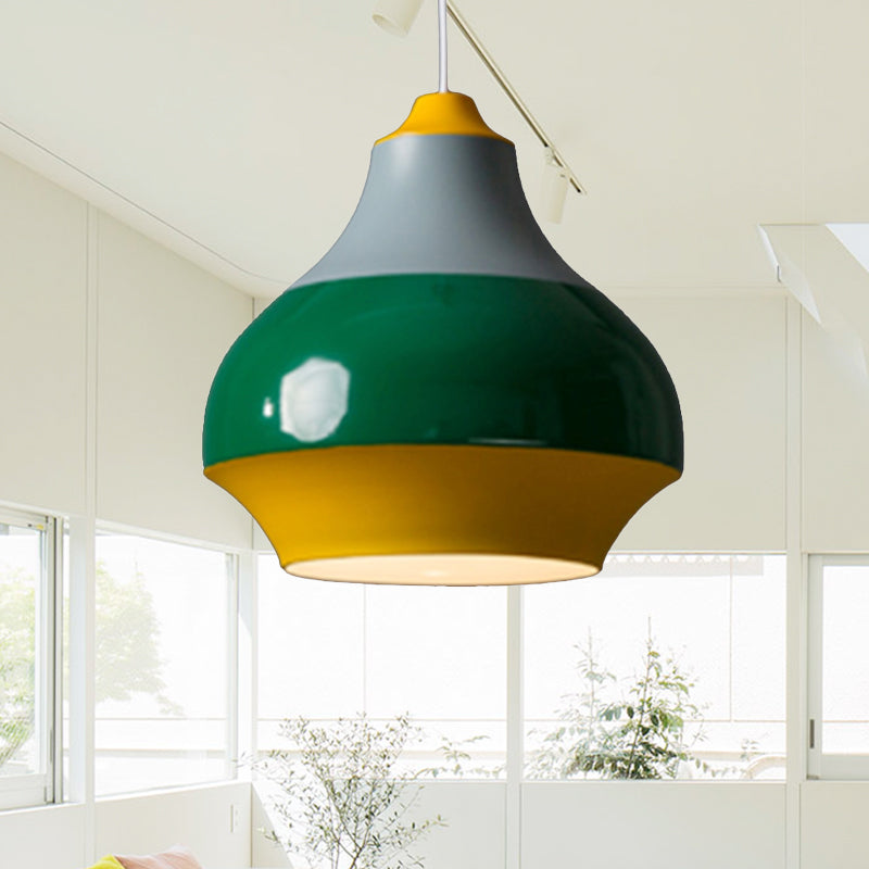Modern Metal Pendant Light For Bedroom - Urn Hanging Design In Grey/White/Green Green