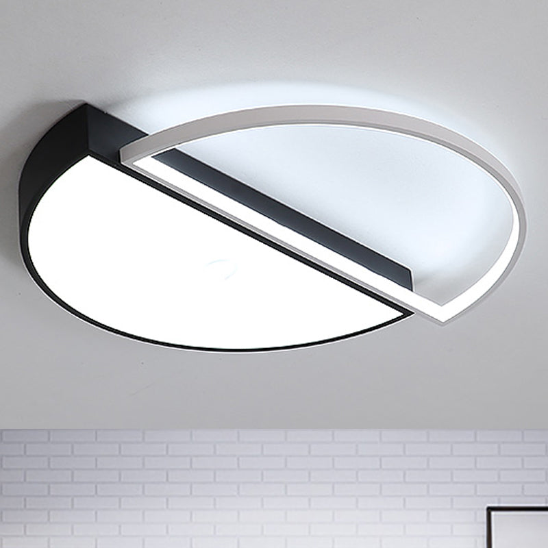Modern Metal LED Semicircle Flush Lamp: Black/White Ceiling Mounted Fixture with Acrylic Diffuser in White/Warm Light (18"/21.5" Wide)