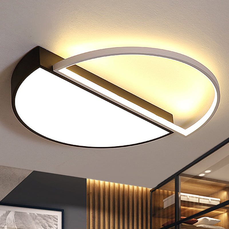 Modern Metal LED Semicircle Flush Lamp: Black/White Ceiling Mounted Fixture with Acrylic Diffuser in White/Warm Light (18"/21.5" Wide)