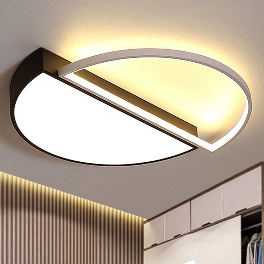 Modern Metal LED Semicircle Flush Lamp: Black/White Ceiling Mounted Fixture with Acrylic Diffuser in White/Warm Light (18"/21.5" Wide)