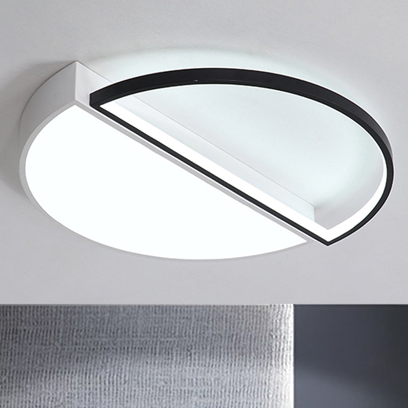 Modern Metal LED Semicircle Flush Lamp: Black/White Ceiling Mounted Fixture with Acrylic Diffuser in White/Warm Light (18"/21.5" Wide)