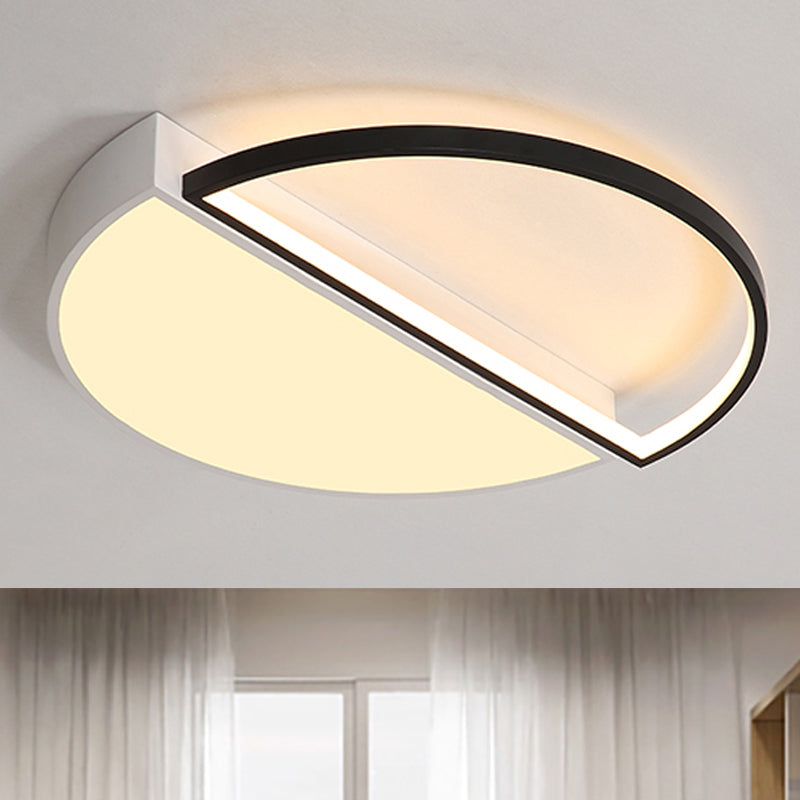Modern Metal LED Semicircle Flush Lamp: Black/White Ceiling Mounted Fixture with Acrylic Diffuser in White/Warm Light (18"/21.5" Wide)