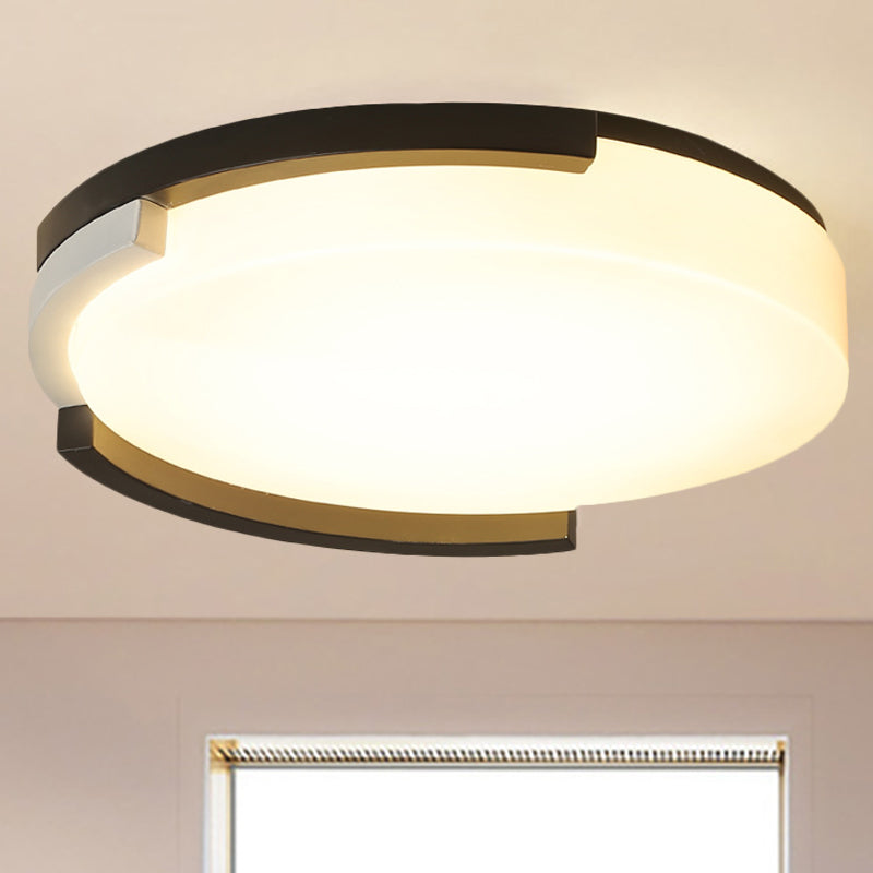 Simple Metal LED Flush Ceiling Light with Acrylic Diffuser in Black/White, 16.5"/20.5" Wide - White/Warm Light