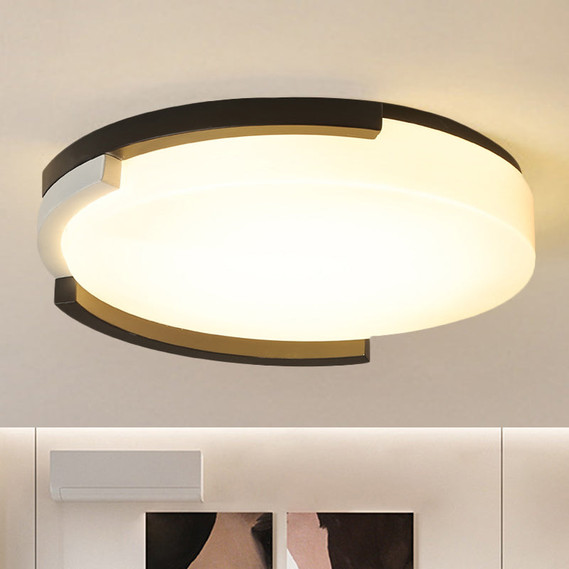 Simple Metal LED Flush Ceiling Light with Acrylic Diffuser in Black/White, 16.5"/20.5" Wide - White/Warm Light