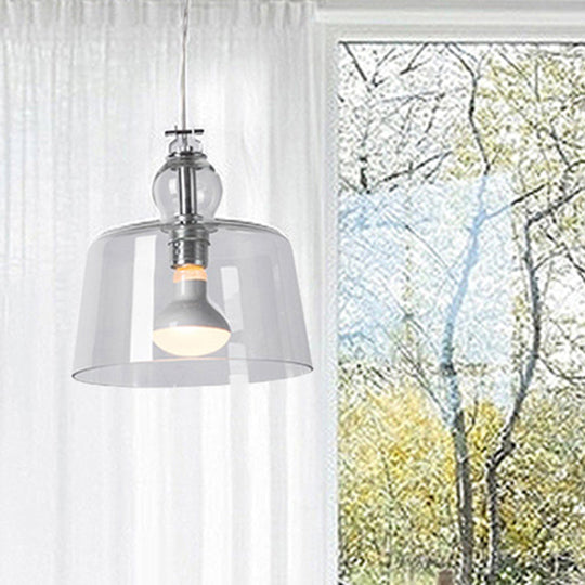 Contemporary 1-Light Pendant with Clear Glass Shade - Sleek Chrome Trifle Bowl Hanging Lamp