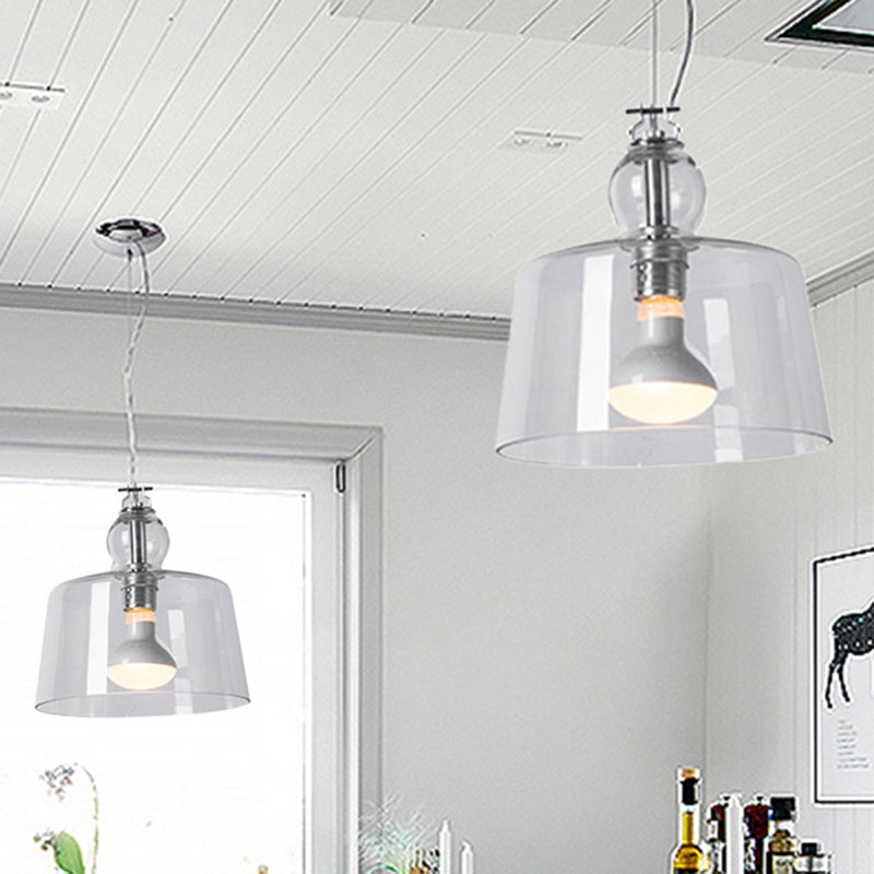 Contemporary 1-Light Pendant with Clear Glass Shade - Sleek Chrome Trifle Bowl Hanging Lamp