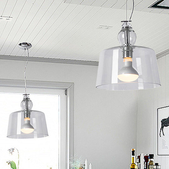 Contemporary 1-Light Pendant with Clear Glass Shade - Sleek Chrome Trifle Bowl Hanging Lamp