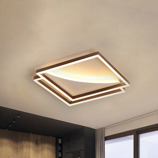 Modern Acrylic LED Ceiling Light in Coffee Brown, Flush Mount Lamp with Overlapping Design, Warm/White Light, Multiple Sizes Available