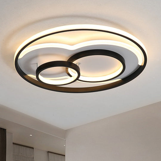 Modern LED Metal Flush Mount Ceiling Lamp in Black/White, 16"/19.5"/23.5" Wide, White/Warm Lighting