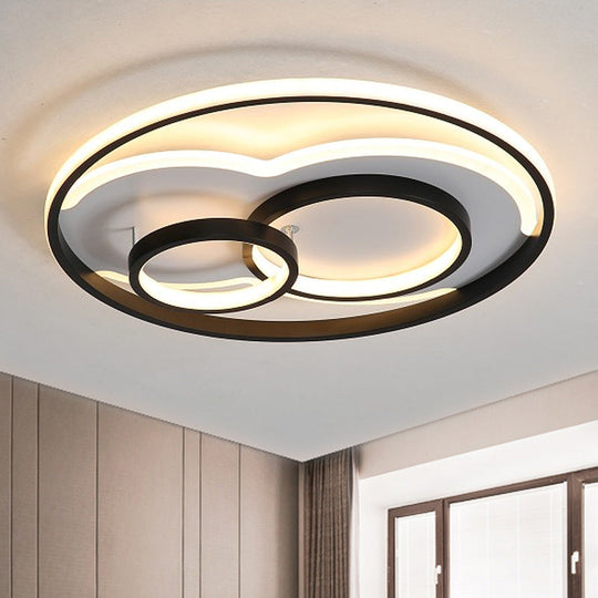 Modern LED Metal Flush Mount Ceiling Lamp in Black/White, 16"/19.5"/23.5" Wide, White/Warm Lighting