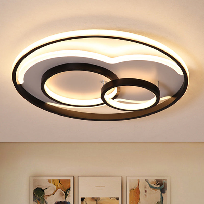 Modern LED Metal Flush Mount Ceiling Lamp in Black/White, 16"/19.5"/23.5" Wide, White/Warm Lighting