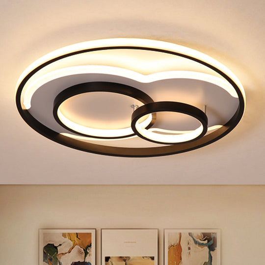 Modern LED Metal Flush Mount Ceiling Lamp in Black/White, 16"/19.5"/23.5" Wide, White/Warm Lighting