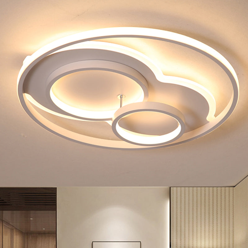 Modern LED Metal Flush Mount Ceiling Lamp in Black/White, 16"/19.5"/23.5" Wide, White/Warm Lighting