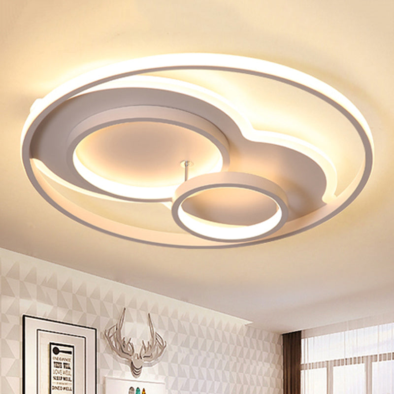 Modern LED Metal Flush Mount Ceiling Lamp in Black/White, 16"/19.5"/23.5" Wide, White/Warm Lighting