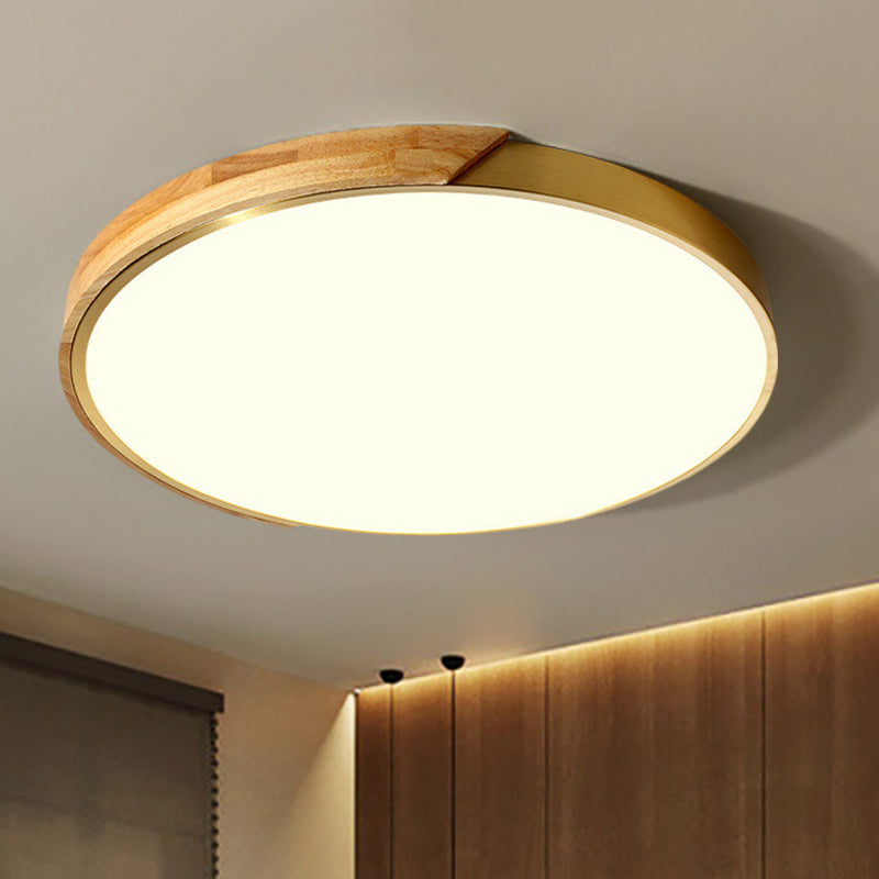 Sleek Drum Ceiling Light With Led Wood Flush Mount White/Warm 12/16 Width / 12 White